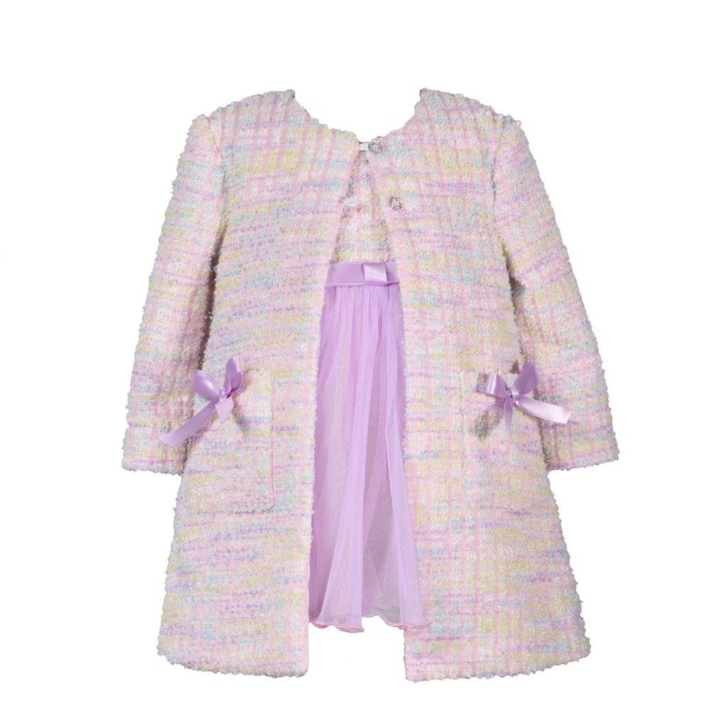 Bonnie Jean Pastel Tweed Coat with Pink Lining